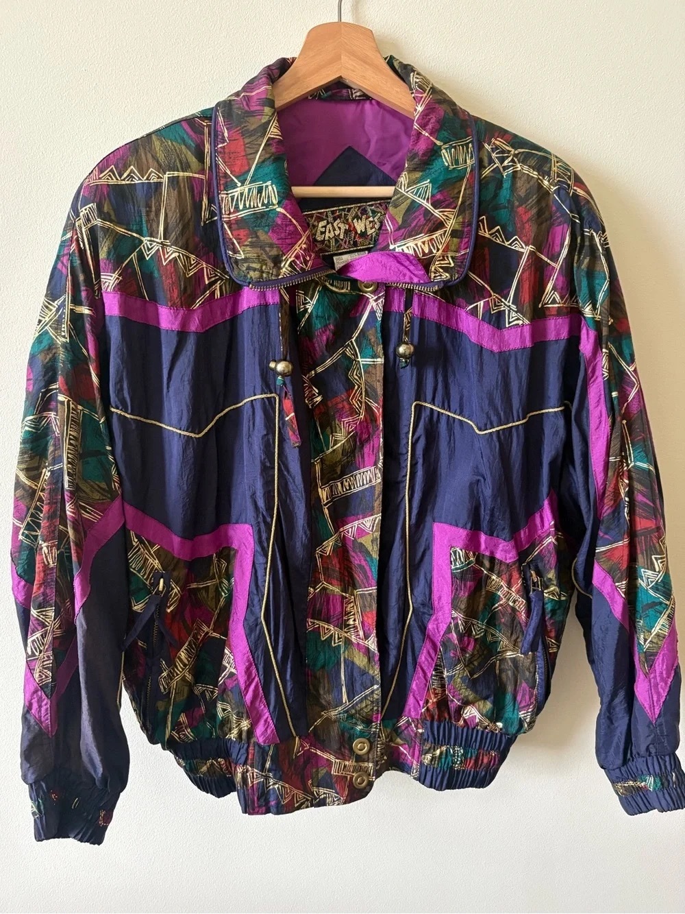 Vintage Women’s Colorblock Windbreaker Jacket - Purple & Teal